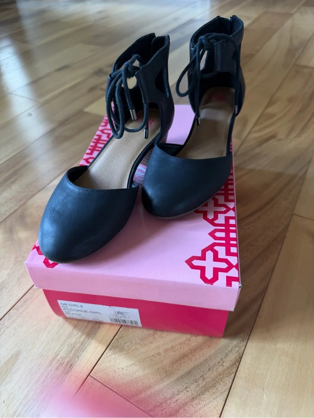Girls Black Lace-Up Ankle D'Orsay Heels